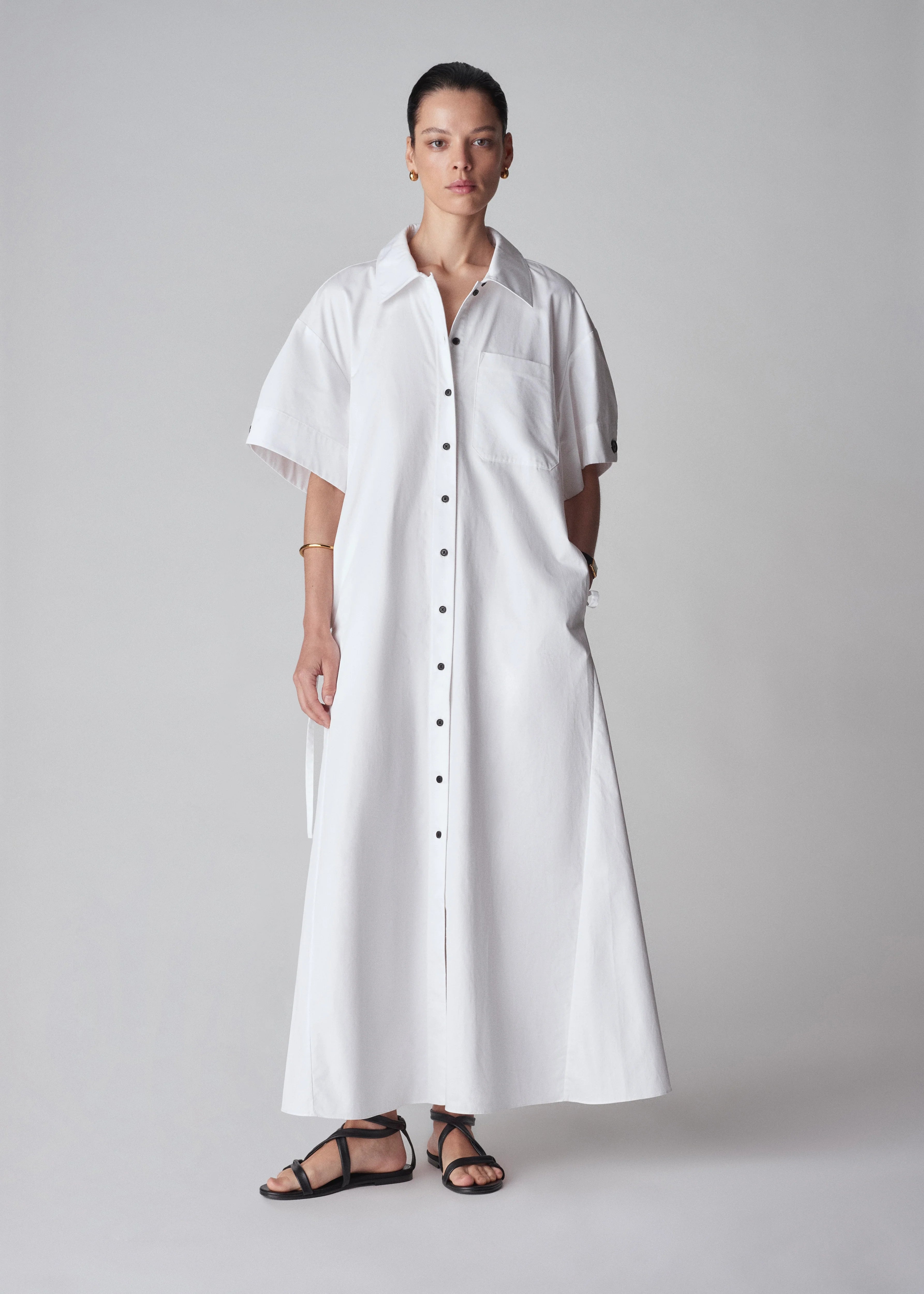 Short Sleeve Shirtdress in Cotton