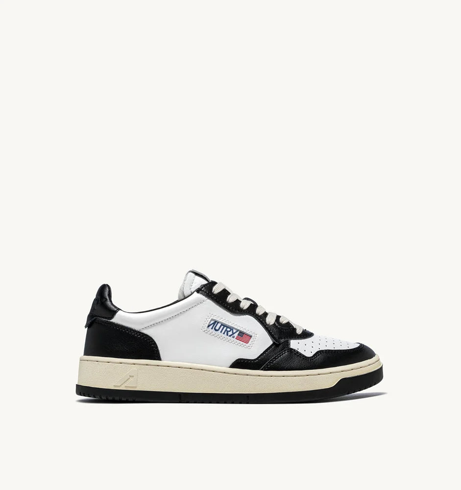 MEDALIST LOW BICOLOR SNEAKERS IN WHITE AND BLACK LEATHER