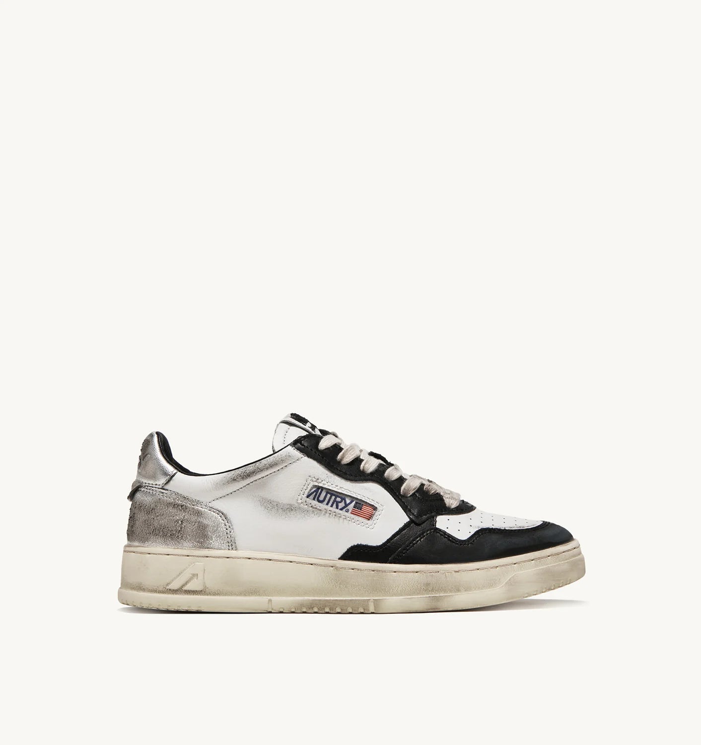 MEDALIST LOW SUPER VINTAGE SNEAKERS IN WHITE BLACK AND SILVER LEATHER AVLW-SV11