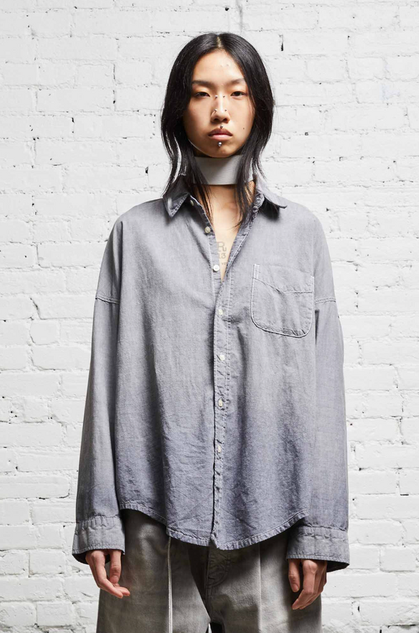 Long Sleeve Button-up in Black Chambray