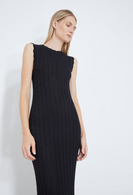 MOLINO Long rib lace knit dress in Black