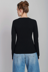 Organic Cashmere Fitted Crewneck in Black
